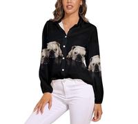 Cmagnifico Blusa de manga larga con alas de ángel para mujer, camisa con botones para fiesta de trabajo, Funny Dog Bulldog, L