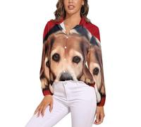 Cmagnifico Blusa de manga larga con alas de ángel para mujer, camisa con botones para fiesta de trabajo, Beagle Dog, L