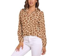 Cmagnifico Blusa de manga larga con estampado de jirafa para mujer, camisa con botones para fiesta de trabajo, Patrón de jirafa animal, S