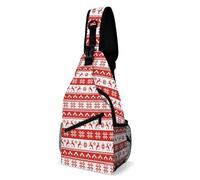 Cmagnifico Bolsa cruzada, bolsa de pecho de llama ardiente azul, bolsa bandolera para viajes, compras, deportes, Patrón navideño rojo y blanco, 38x20cm