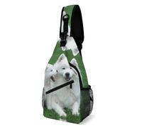 Cmagnifico Bolsa cruzada, bolsa de pecho del alfabeto de lenguaje de signos, bolsa bandolera para viajes, compras, deportes, Perro samoyedo, 38x20cm