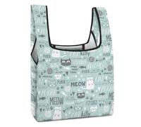 Cmagnifico Bolsa de compras plegable, bolsa de comestibles reutilizable con huesos coloridos y patas, bolsa de mano lavable para uso diario, bolsas de viaje, Lindo gato verde, Talla única