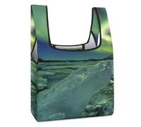 Cmagnifico Bolsa de compras plegable, bolsa de comestibles reutilizable con huesos coloridos y patas, bolsa de mano lavable para uso diario, bolsas de viaje, Hermosa aurora boreal, Talla única