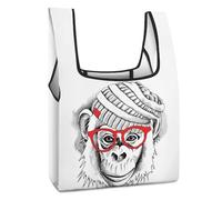 Cmagnifico Bolsa de compras plegable, con notas musicales coloridas, reutilizable, bolsa de comestibles, bolsa de mano lavable para uso diario, bolsas de viaje, Lindo mono con gafas, Talla única