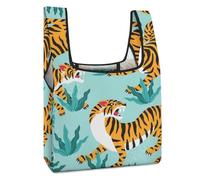 Cmagnifico Bolsa de compras plegable, con notas musicales coloridas, reutilizable, bolsa de comestibles, bolsa de mano lavable para uso diario, bolsas de viaje, Patrón de tigre, Talla única