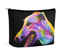 Cmagnifico Bolsa de cosméticos, adorable bolsa de maquillaje de perezoso, bolsa de aseo portátil con cremallera para uso diario, viajes, Colorido perro galgo, Talla única