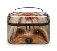 Cmagnifico Bolsa de cosméticos, bolsa de maquillaje de paleta de canoa, bolsa de aseo de viaje de cuero para mujer, Yorkshire Terrier., 25x18x15cm