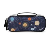 Cmagnifico Bolsa de cosméticos portátil de poliuretano, bolsa de papelería con sistema solar Space Rocket Planet, se utiliza como estuche para lápices para oficina y escuela, bolsa de viaje de