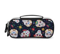 Cmagnifico Bolsa de cosméticos portátil de poliuretano, bolsa de papelería de calavera de azúcar mexicana, se utiliza como estuche para lápices para oficina y escuela, bolsa de viaje de negocios o