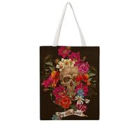 Cmagnifico Bolsa de lona para mujer, diseño de mariposas, color rosa brillante, para el trabajo, uso diario, Día de los Muertos, 38x46cm