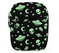 Cmagnifico Bolso de hombro, bolso cruzado con patrón de gato, bolso pequeño multiusos para el trabajo, negocios, viajes, Green Alien Moon Ufo, Talla única