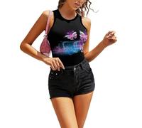 Cmagnifico Camiseta sin mangas, chaleco de mármol claro, para mujer, camiseta sin mangas, camiseta de yoga, chaleco deportivo, Mariposas rosas de noche brillante, XXL