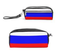 Cmagnifico Estuche de cuero para lápices, bolsa de papelería con bandera rusa utilizada como estuche para lápices para oficina y escuela, bolsa de viaje de negocios o caja de herramientas pequeña,