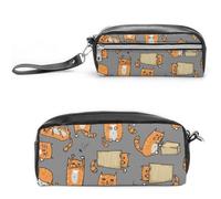 Cmagnifico Estuche de cuero para lápices, bolsa de papelería de gatos naranja utilizada como estuche para oficina y escuela, bolsa de viaje de negocios o caja de herramientas pequeña, bolsa de