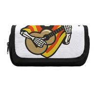 Cmagnifico Estuche de doble capa, diseño de calavera de guitarra mexicana, bolsa de papelería utilizada como estuche para lápices para oficina y escuela, bolsa de viaje de negocios o caja de