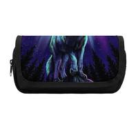 Cmagnifico Estuche de doble capa, lobos aullando en la aurora boreal, bolsa de papelería utilizada como estuche para lápices para oficina y escuela, bolsa de viaje de negocios o caja de herramientas