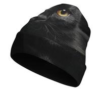 Cmagnifico Gorro de punto delicioso, gorro de punto de pizza, gorro térmico suave y elástico para hombres y mujeres, Patrón de gato negro, Talla única