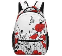 Cmagnifico Mochila casual de tela Oxford duradera, mochila de flores de amapola roja, bolsa universitaria para niños, niñas, viajes, deportes
