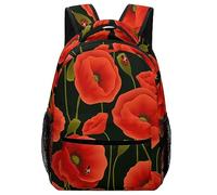 Cmagnifico Mochila casual de tela Oxford duradera, mochila de flores de amapola roja, bolsa universitaria para niños, niñas, viajes, deportes