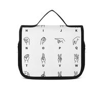 Cmagnifico Neceser colgante con diseño de limón de dibujos animados, bolsa de maquillaje para viajes, negocios, vacaciones, Alfabeto en lenguaje de señ, 22.5x18.5cm