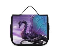Cmagnifico Neceser colgante de lobo de ojos verdes, bolsa de maquillaje para viajes, negocios, vacaciones, Dragón morado y luna morada, 22.5x18.5cm