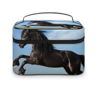 Cmagnifico Neceser de viaje de cuero para mujer, diseño de caballo negro, Estilo:, 25x18x15cm