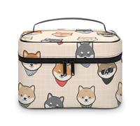 Cmagnifico Neceser de viaje de cuero para mujer, neceser de maquillaje con letras del alfabeto y lenguaje de señas, Patrón de perro Shiba Inu, 25x18x15cm
