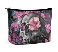 Cmagnifico Neceser portátil con cremallera para uso diario, viajes, diseño de pata de bulldog francés y perro, Flor de calavera, Talla única