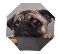 Cmagnifico Paraguas plegable, bonito paraguas de perro carlino, paraguas de viaje de apertura y cierre automático para resistente al viento y a la lluvia, Lindo perro pug, Automatic