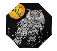 Cmagnifico Paraguas plegable, paraguas de búho negro, paraguas de viaje resistente al viento y a la lluvia, Búho negro, Manual