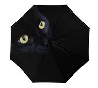 Cmagnifico Paraguas plegable, paraguas de gato negro, paraguas de viaje de apertura y cierre automático para resistente al viento y a la lluvia, Gato Negro, Automatic