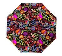 Cmagnifico Paraguas plegable, paraguas de paz y amor, paraguas de viaje de apertura y cierre automático para resistente al viento, resistente a la lluvia, Paz y amor, Automatic