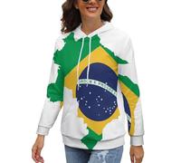 Cmagnifico Sudadera con capucha para mujer, diseño de fresa, suéter de manga larga con bolsillos, Bandera verde de Brasil, S