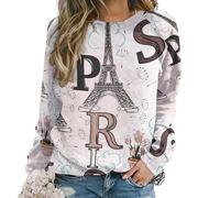 Cmagnifico Sudadera informal para mujer, con la bandera de Venezuela, cuello redondo, manga larga, Torre Eiffel de París Floral, XXL