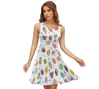 Cmagnifico Vestido con cuello en V para mujer, estampado de huesos, de perro, vestido sin mangas para verano, fiestas, vacaciones, Patrón de búho, XXL