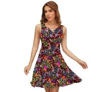 Cmagnifico Vestido con cuello en V para mujer, estampado de huesos, de perro, vestido sin mangas para verano, fiestas, vacaciones, Paz y amor, S