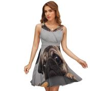 Cmagnifico Vestido de mujer con cuello en V, vestido de camerones de chinchilla, vestido de verano sin mangas para fiestas, vacaciones, Lindo perro pug, XXL