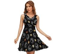 Cmagnifico Vestido de mujer con cuello en V, vestido de camerones de chinchilla, vestido de verano sin mangas para fiestas, vacaciones, Huellas de perro, S