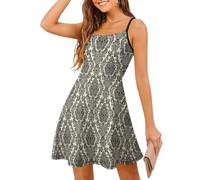 Cmagnifico Vestido de tirantes para mujer, lobo de ojos verdes, hojas tropicales hawaianas, flores, verde tropical, selva, erizo, palmera hawaiana, mármol claro, calavera, ballenas, orca, mariquitas