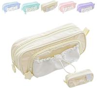 Cmeilau Case de lápiz con bolígrafos Rosados, contando Estuches de lápiz con cordón de Gran Capacidad de Gran Capacidad, Estuches de lápiz, Linda Caja de lápiz de cordón de Bolsa estética (Beige)