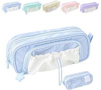 Cmeilau Case de lápiz con bolígrafos Rosados, contando Estuches de lápiz con cordón de Gran Capacidad de Gran Capacidad, Estuches de lápiz, Linda Caja de lápiz de cordón de Bolsa estética (Blue)