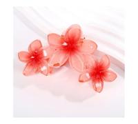 Cmis Kbei 2 horquillas de 11 cm, 3 flores de Frangipani, color sólido, color degradado, horquilla, tocado, accesorios para el cabello para mujer (T-rojo)