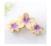 Cmis Kbei 2 horquillas de 11 cm, 3 flores de Frangipani, color sólido, color degradado, horquillas, accesorios para el cabello para mujeres (M-amarillo púrpura)