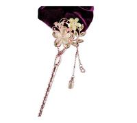 Cmis Kbei 2 palillos de metal estilo chino para el pelo, diseño de flores y diamantes de imitación, horquillas para el pelo, con borlas, perlas, accesorios para el cabello, tocado (B)