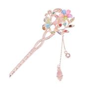 Cmis Kbei 2 palillos de metal estilo chino para el pelo, diseño de flores y diamantes de imitación, horquillas para el pelo, con borlas, perlas, accesorios para el cabello, tocado (E)