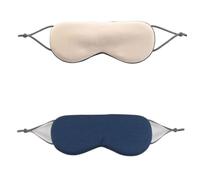 Cmis Kbei Antifaz para dormir cálido y frío de doble uso, de seda suave, opaca, con correa elástica ajustable, pantalla de viaje (beige-azul oscuro, 2 unidades)
