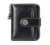 Cmis Kbei Cartera de piel auténtica con cremallera para mujer, corta, multifuncional, mini cero, cartera para licencia de conducir, Black, Talla única