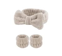 Cmis Kbei Juego de 3 pares de pulseras impermeables y absorbentes de forro polar coral, orejas de conejo, diadema para la cabeza, accesorios para el cabello (gris)
