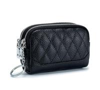 Cmis Kbei Mini monedero de piel auténtica para mujer, con dos cremalleras, bolsa portátil para maquillaje, Black, Talla única