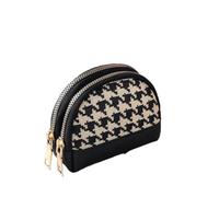 Cmis Kbei Monedero para mujer, diseño de pata de gallo con bordado de doble capa, con cremallera, de cuero, tarjetero, mini cartera para llaves, Cremallera doble negra, Talla única